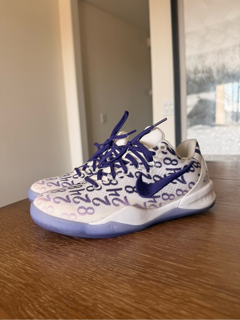 Nike Kids White & Purple Basketball Sneakers with Numeric Print